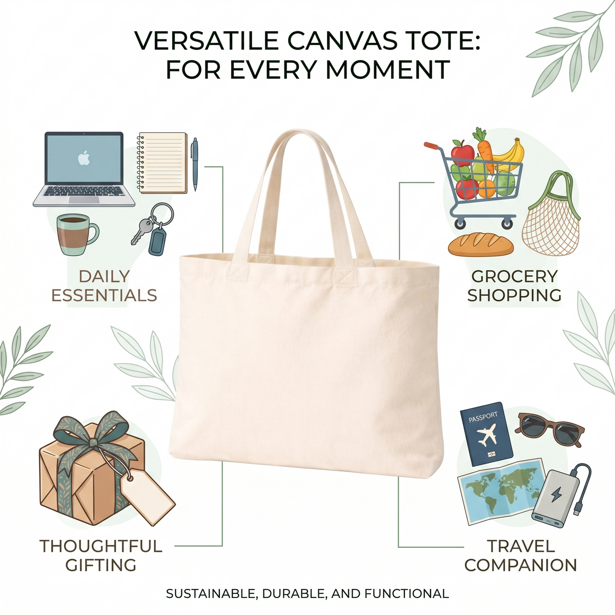 Custom 14x12 Cotton Canvas Tote Bag