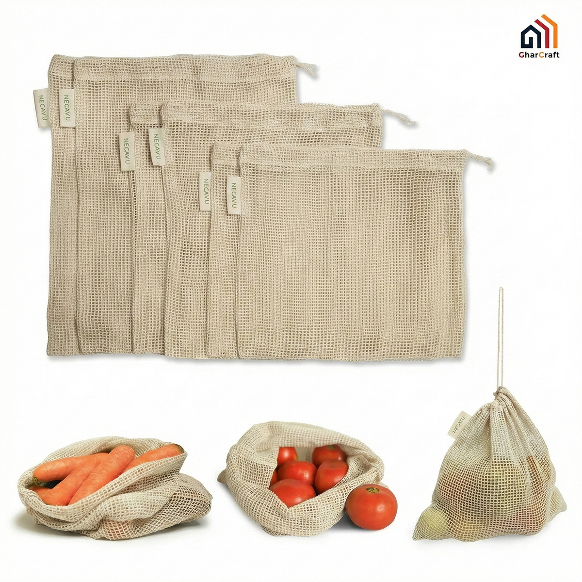 Natural Cotton Vegetables Bags For Fridge Storage