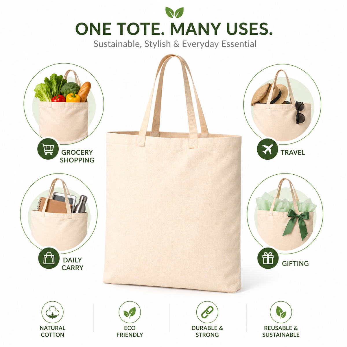 Custom 18x20 Inch Cotton Canvas Tote Bag