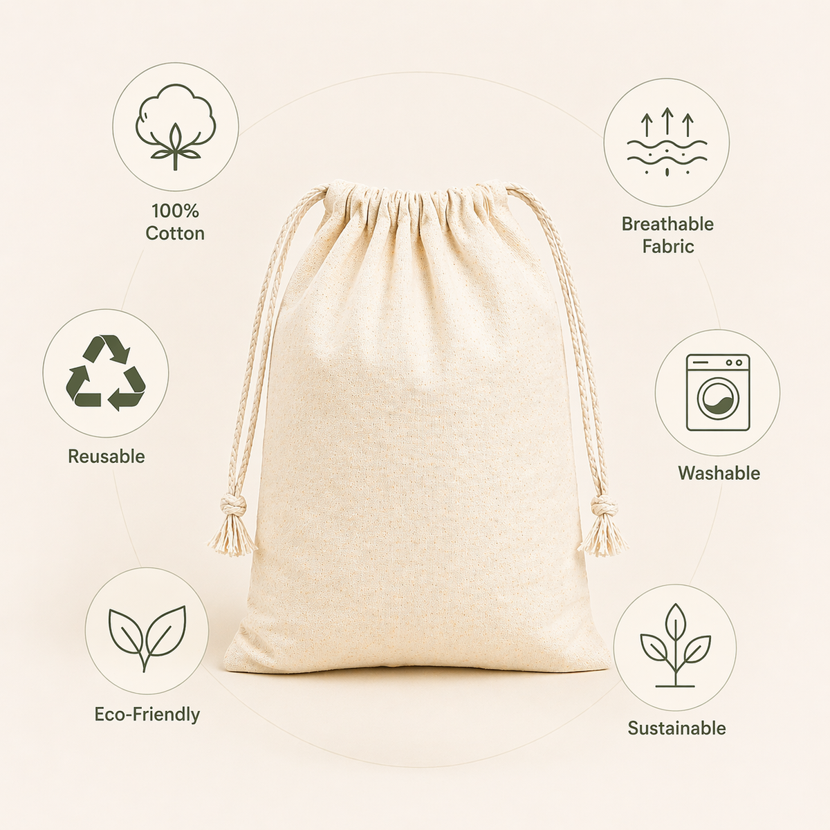 Custom 10x12 Inch Cotton Drawstring Bag | 150 GSM