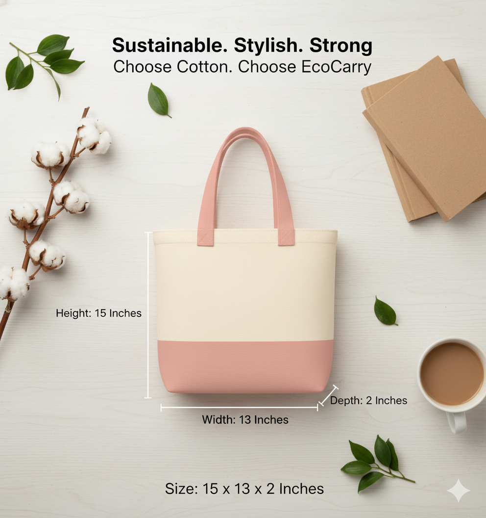 13"x15" Light Pink & Beige Tote Bag | 330 GSM