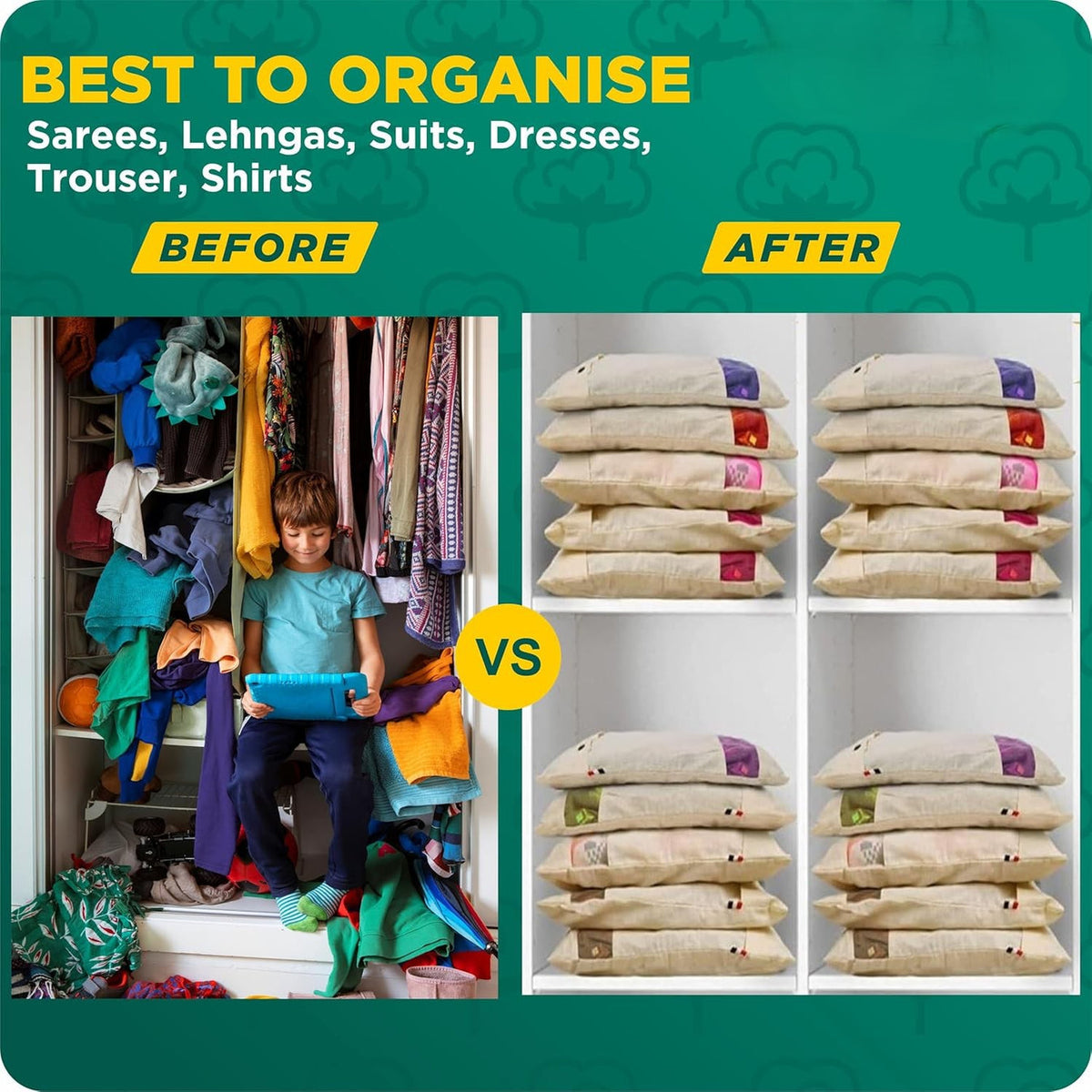Cotton vs Plastic saree cover comparison - Breathable fabric prevents fungus