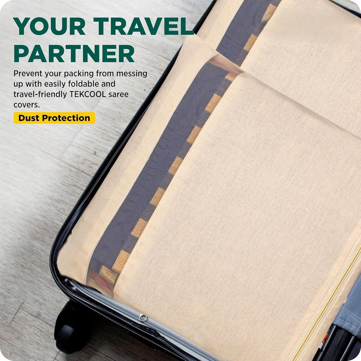 Foldable cotton saree travel bag for suitcase packing