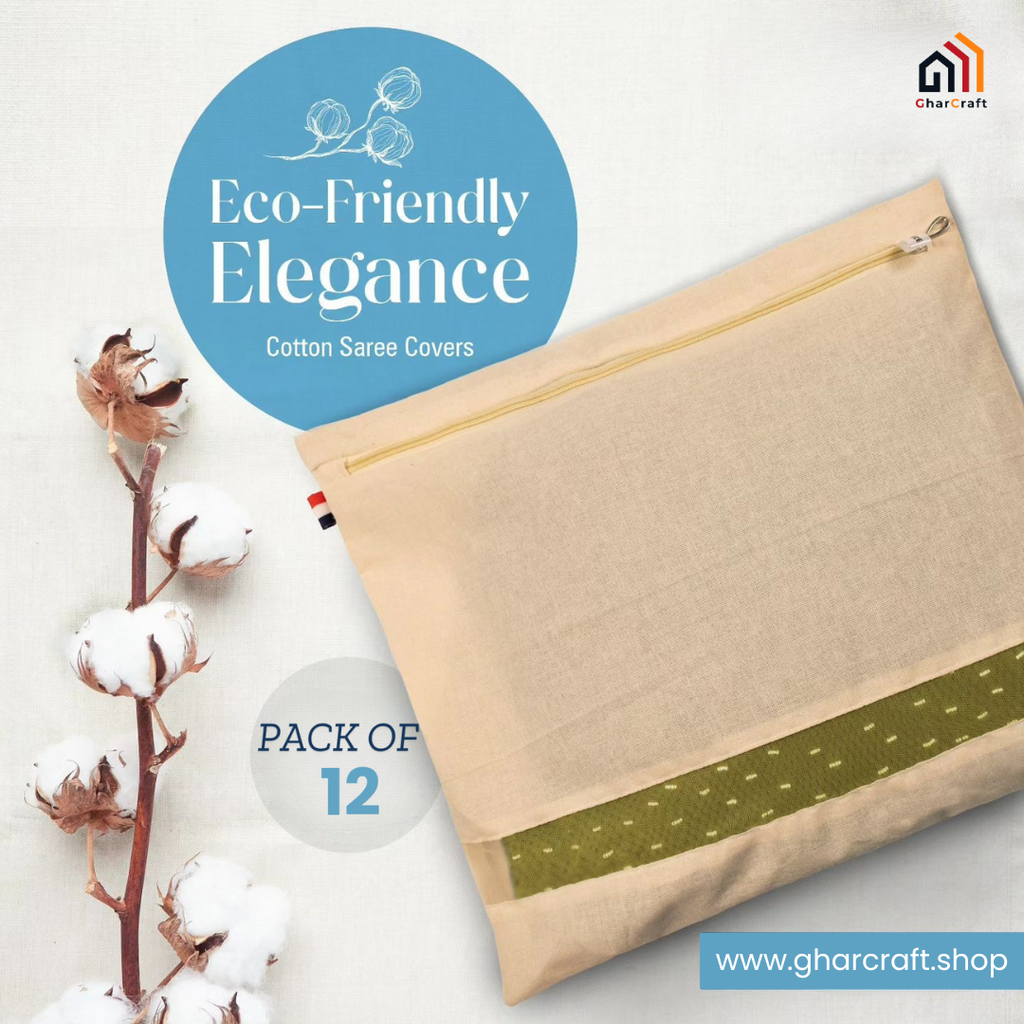 Pure cotton saree cover with zip and mesh window - Front View 